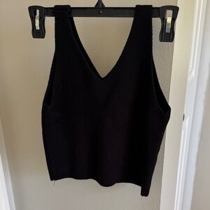 Marled Black V-Neck Crop Top